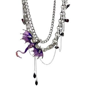 Purple Dragon Pendant Silver Necklace